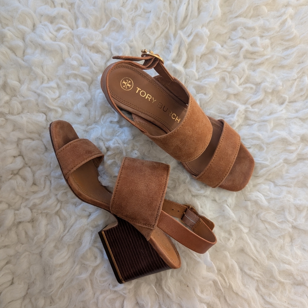 Tory Birch Suede Selby Block Heel Sandals